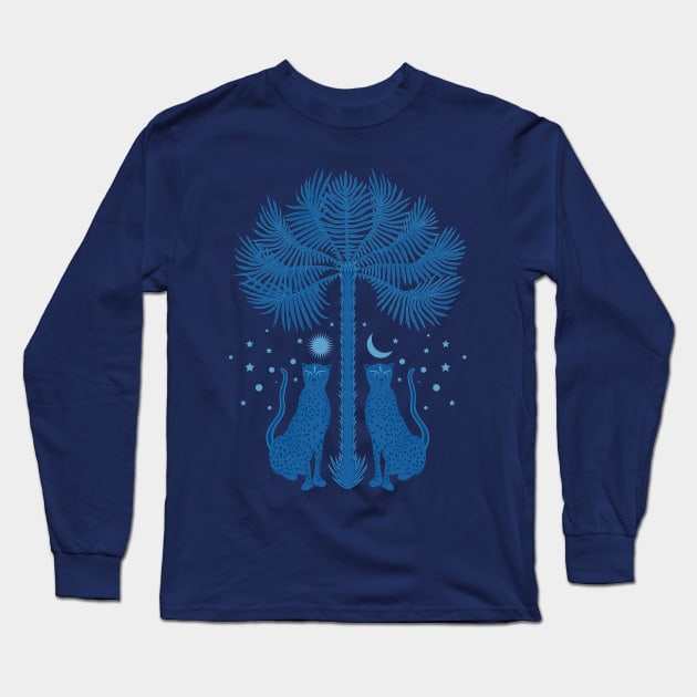 Cheetah Twins and Palm Tree in Blue Long Sleeve T-Shirt by matise